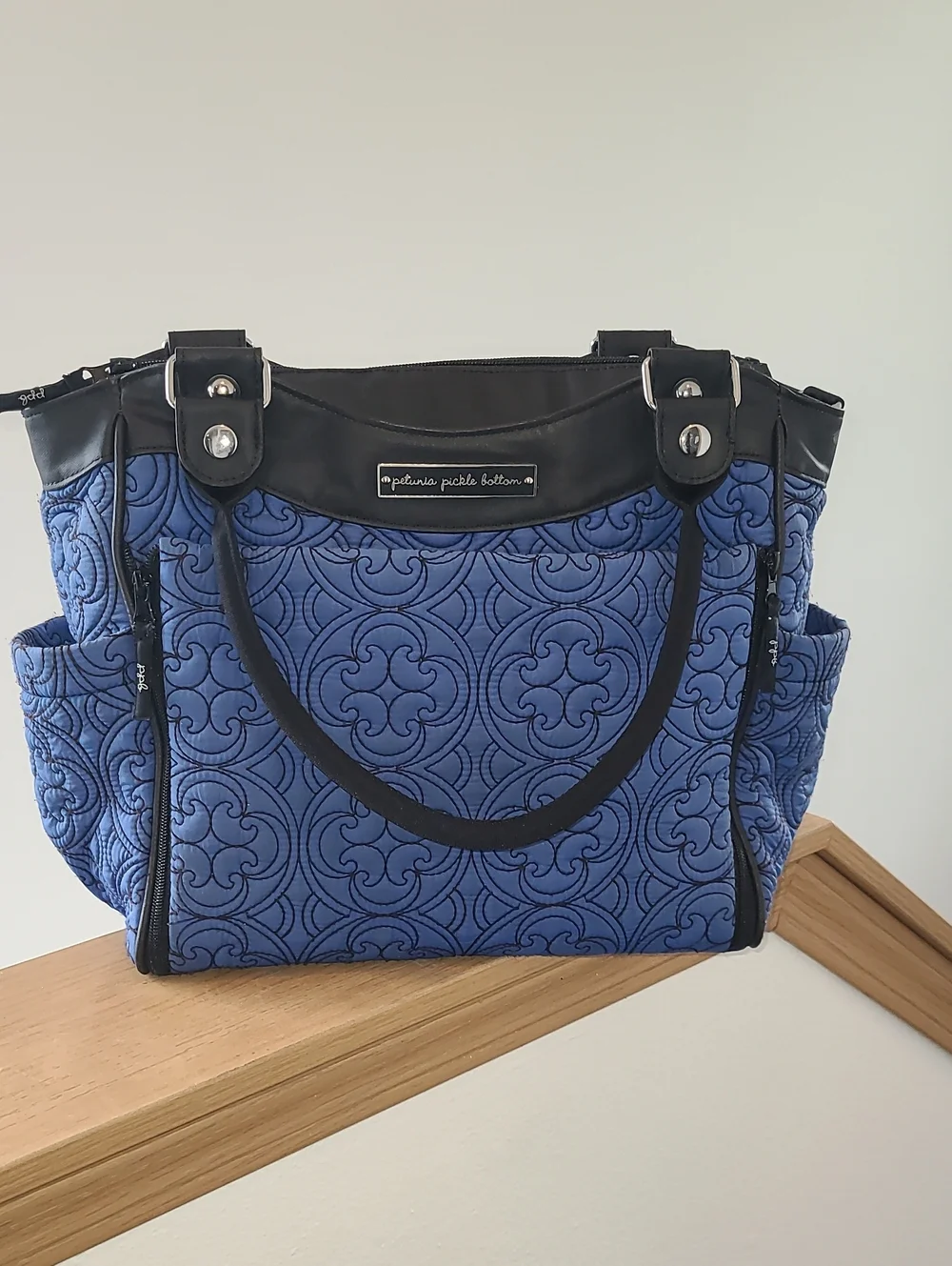 Petunia Pickle Bottom Royal Blue Quilted Tote with Black Trim